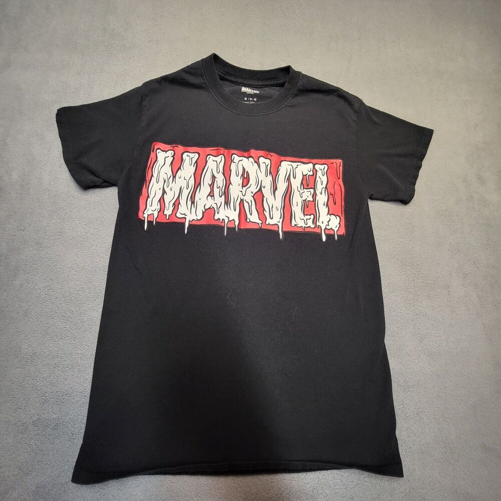 Marvel Shirt Boys M Black Short Sleeve Melting Logo Comic